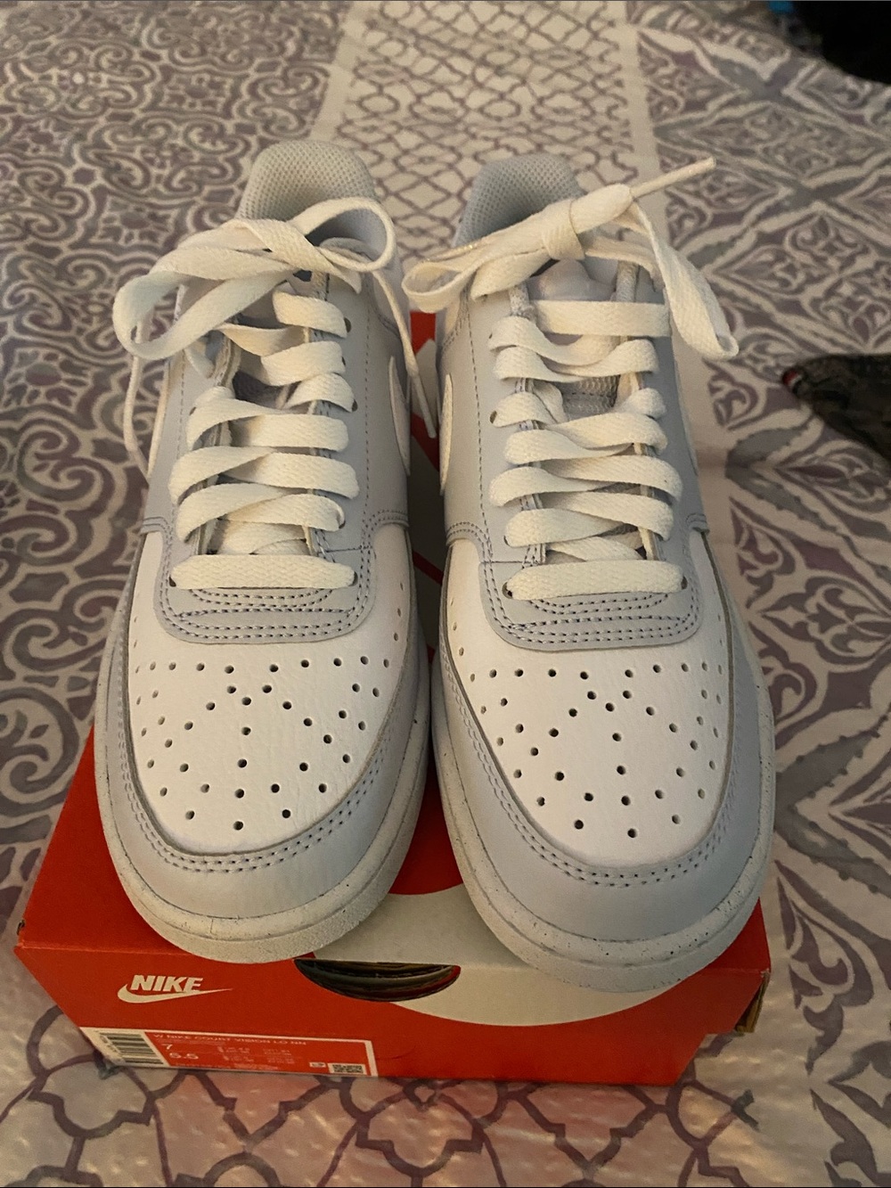Nike White and Light Gray Low-Top Sneakers with Perforated Toe